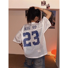 美式网眼V领短袖t恤女夏季镂空短款球衣宽松男女上衣TA186-P40，男装T恤，星座208-5