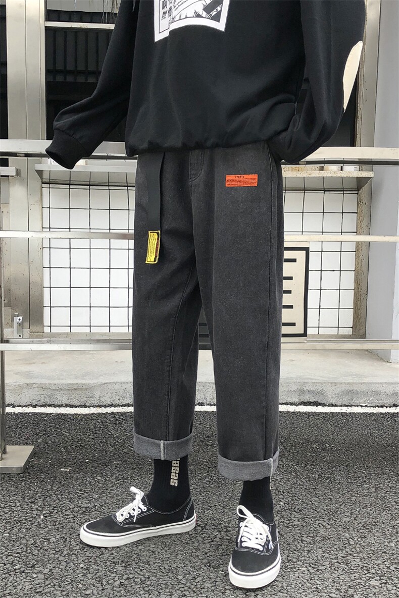 牛仔裤男韩版潮流宽松ins港风潮牌男生直筒阔腿九分裤子K061-P45,男装牛仔裤,电商A318