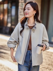 抽绳立领短款外套女2025秋新款宽松休闲穿搭格里韩版工装夹克风衣，女装短外套，靓衣阁
