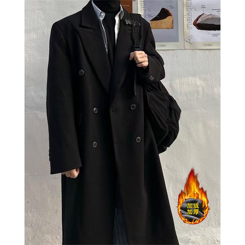 现货~美式cleanfit男士中长款过膝毛呢大衣外套Y985-P115 加棉125图片