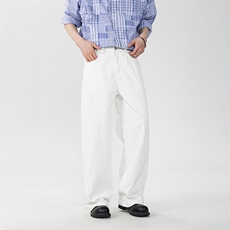 美式直筒宽松百搭休闲长裤子水洗阔腿黑白牛仔裤，男装牛仔裤，星座216-1