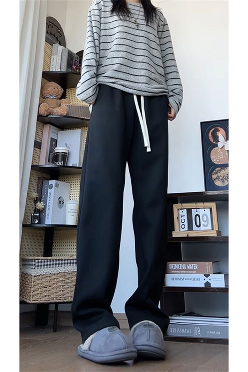慵懒风黑色抽绳阔腿裤男宽松垂感直筒休闲长裤K7783-特价P30,男装休闲裤,电商A007