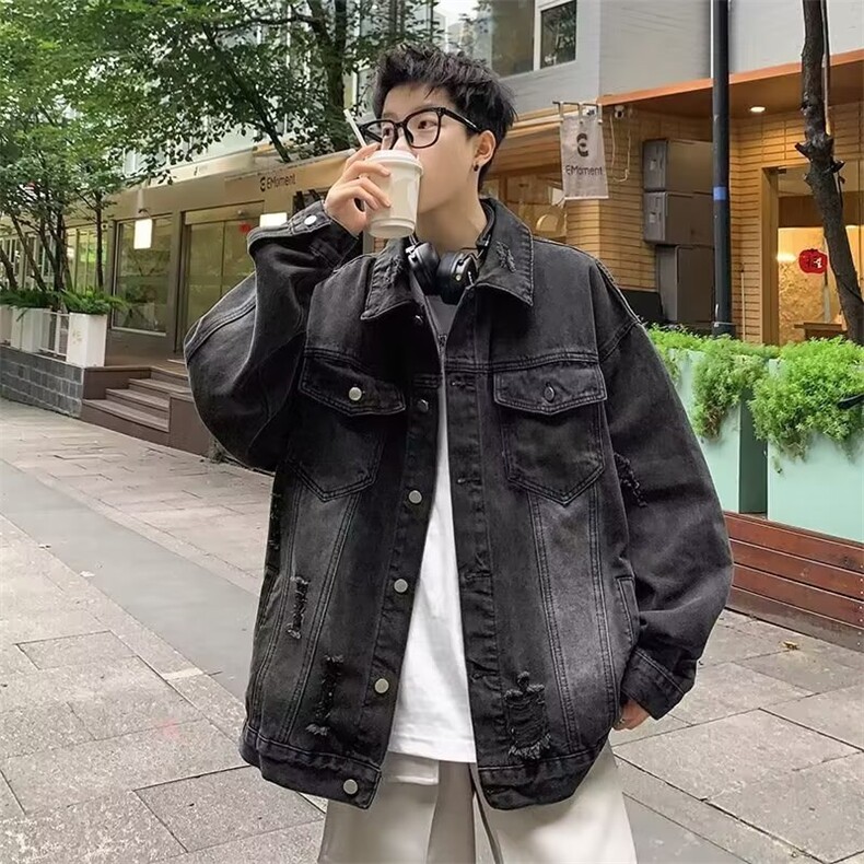 WASSUPHAPPY水洗做旧牛仔外套男春秋季2025新款美式复古休闲夹克,男装工装外套,电商C233