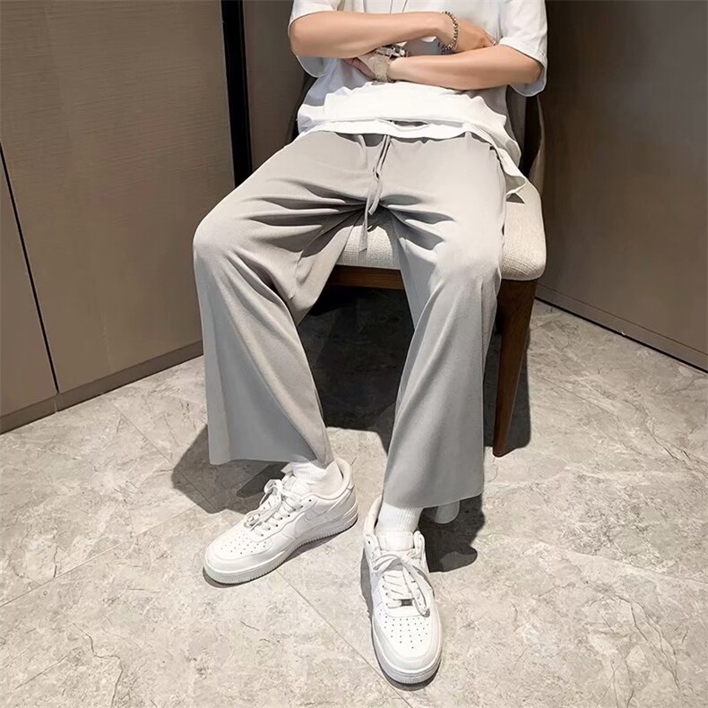 松紧腰休闲裤男夏季简约时尚百搭九分裤宽松垂感冰丝裤K3041-p35,男装休闲裤,星座1008