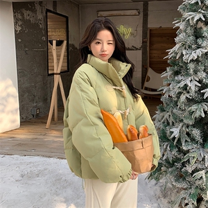 面包服90绒羽绒服短款小个子牛角扣外套女2025冬款图片