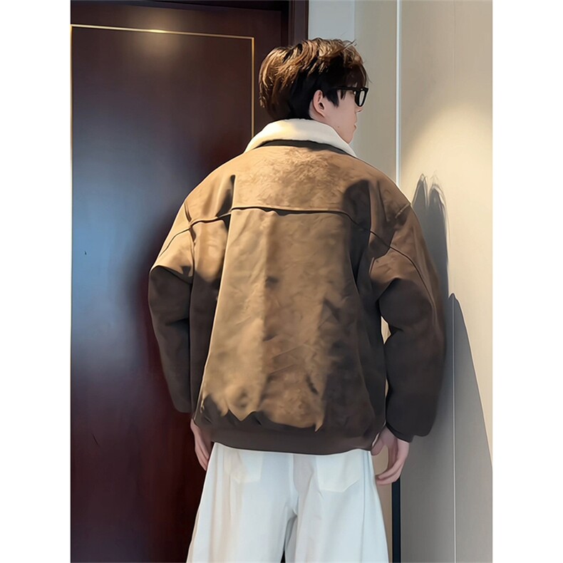 现货冬季美拉德毛领雾面PU皮棉服加绒加厚保暖百搭设计款情侣棉衣,男装棉衣,电商A443