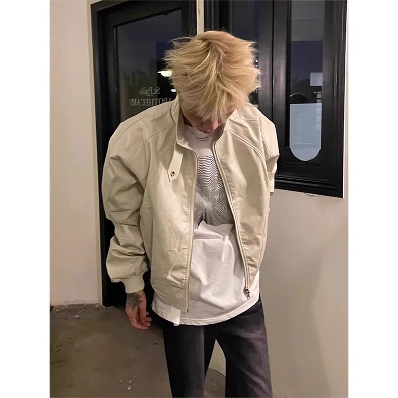 秋冬季解构立领设计皮夹夹棉加厚保暖克男复古设计高级感外套短款,男装棉衣,四季星座505