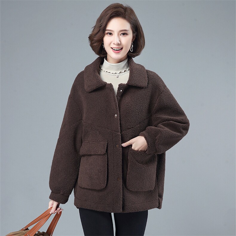 小个子毛呢外套女短款2021春秋新款颗粒绒韩版加厚呢子大衣妈妈装,女装毛呢外套,伊满意