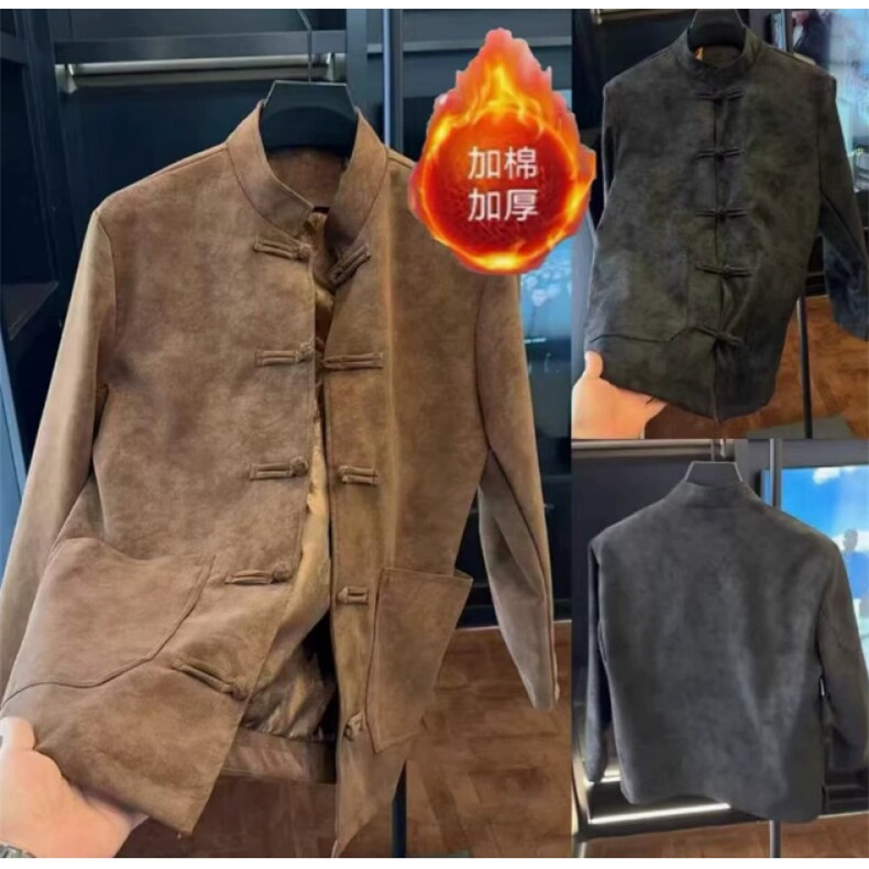(网图)复古休闲加棉唐装盘扣开衫绒面潮牌外套313B-D040-P140，男装民族服装，星座313B