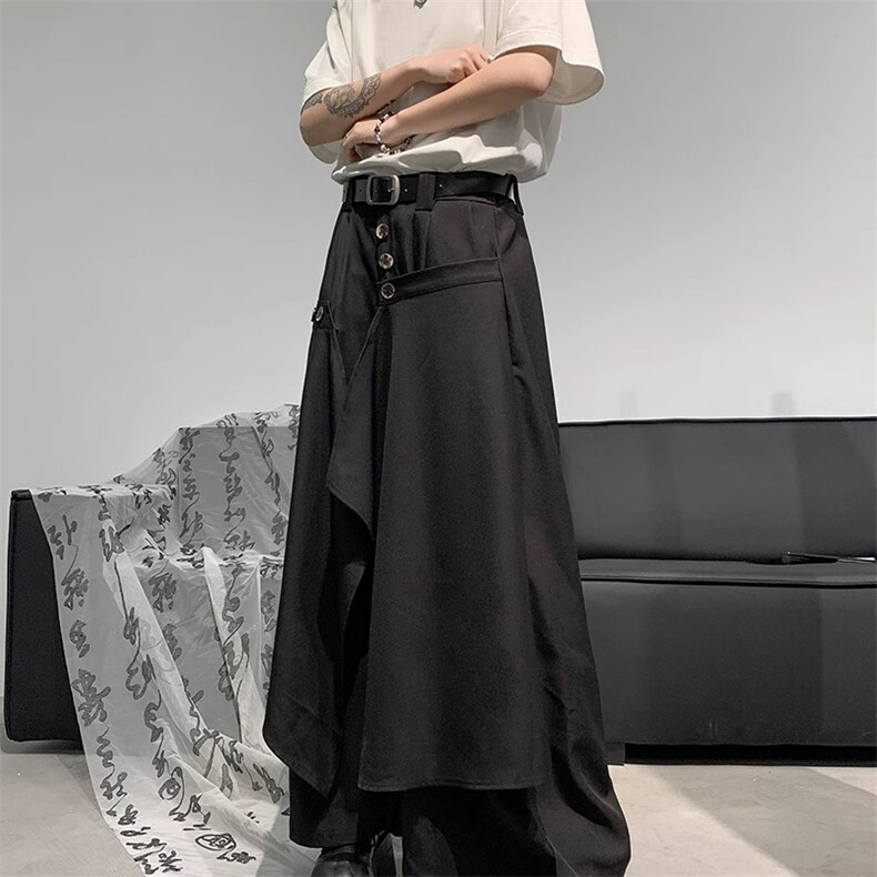 不规则设计感裤子男夏宽松阔腿裙裤潮流山本风痞帅休闲MK08P43,男装休闲裤,星座1013-5