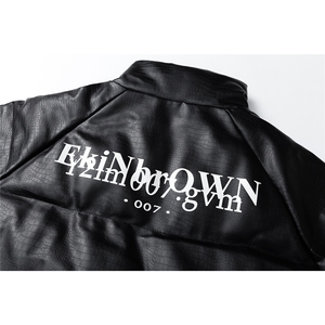 鳄鱼纹印花设计大码M-5XL手塞棉夹克PU皮棉服外套男8507P120控158图片