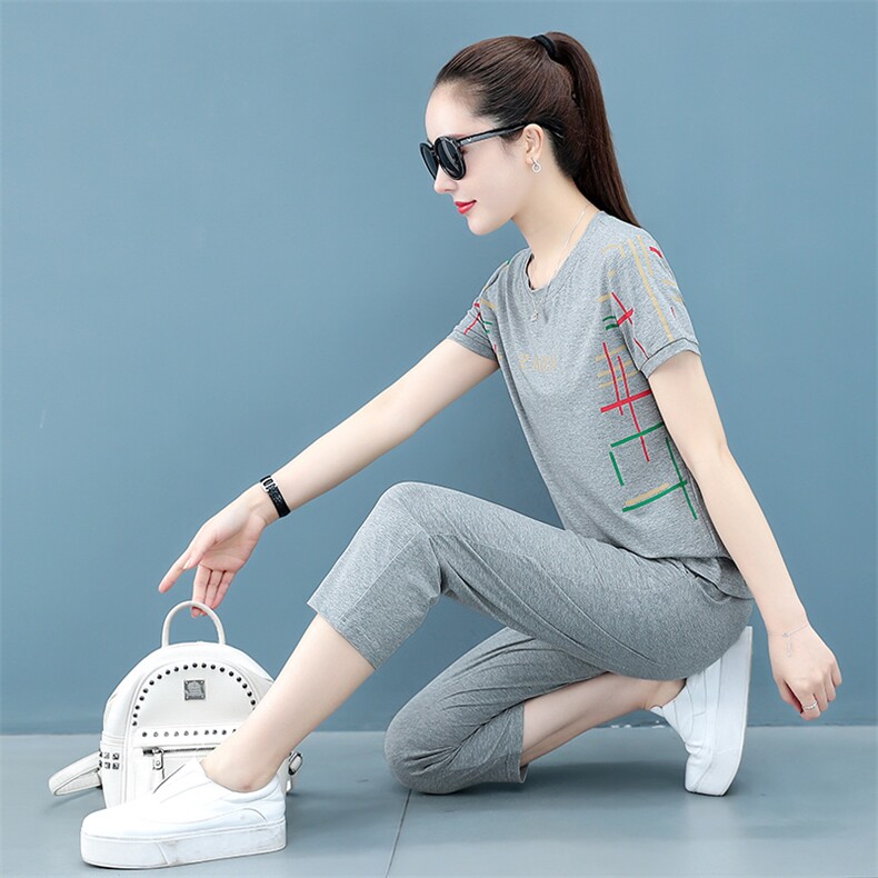 纯棉短袖运动套装女夏季薄款2025新款时尚洋气跳舞女式夏天休闲衣,女装运动套装,燕颉服饰