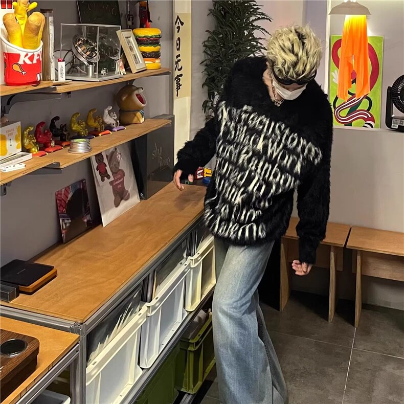 美式复古字母提花连帽毛衣男女高街宽松休闲情侣针织衫MY142-P49,男装针织衫/毛衣,星座208-5
