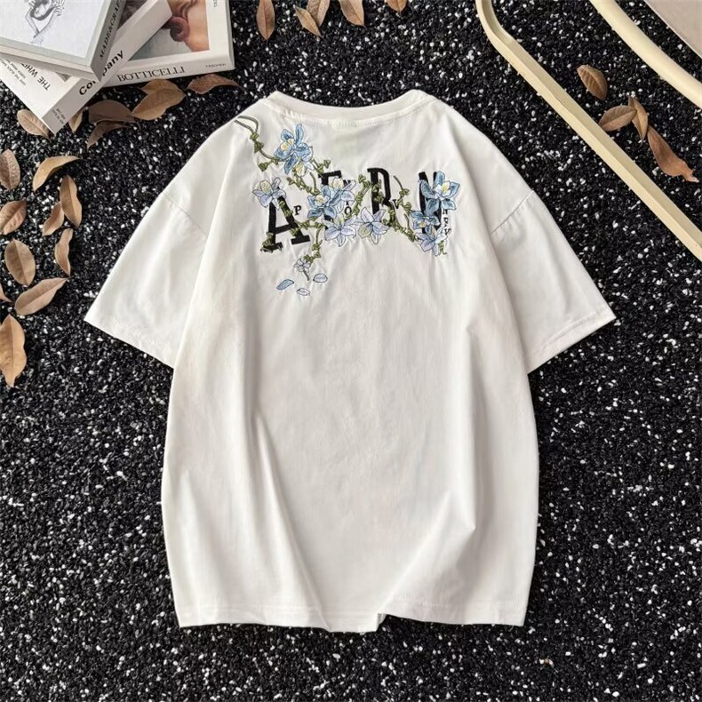 藤蔓花卉刺绣短袖T恤男美式潮牌设计感高街复古夏季体恤GA179P34,男装T恤,星座1013-5