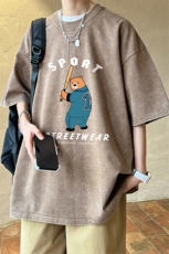 ！2024夏季新款潮牌水洗短袖T恤情侣小熊半袖XT116P35，男装T恤，电商B220