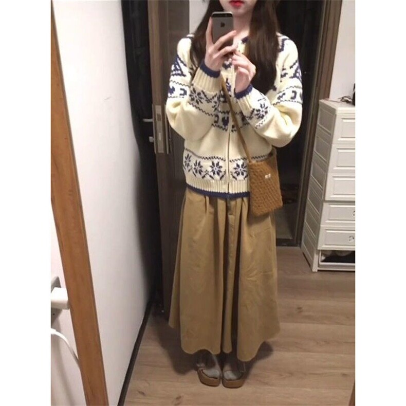 韩版圣诞氛围感费尔岛提花开衫毛衣女冬季减龄外穿针织衫M3303,男装针织衫/毛衣,星座1116A（原606A-3）