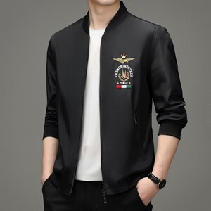 夹克男薄款春秋季宽松休闲印花棒球服中年男士爸爸装外套潮图片
