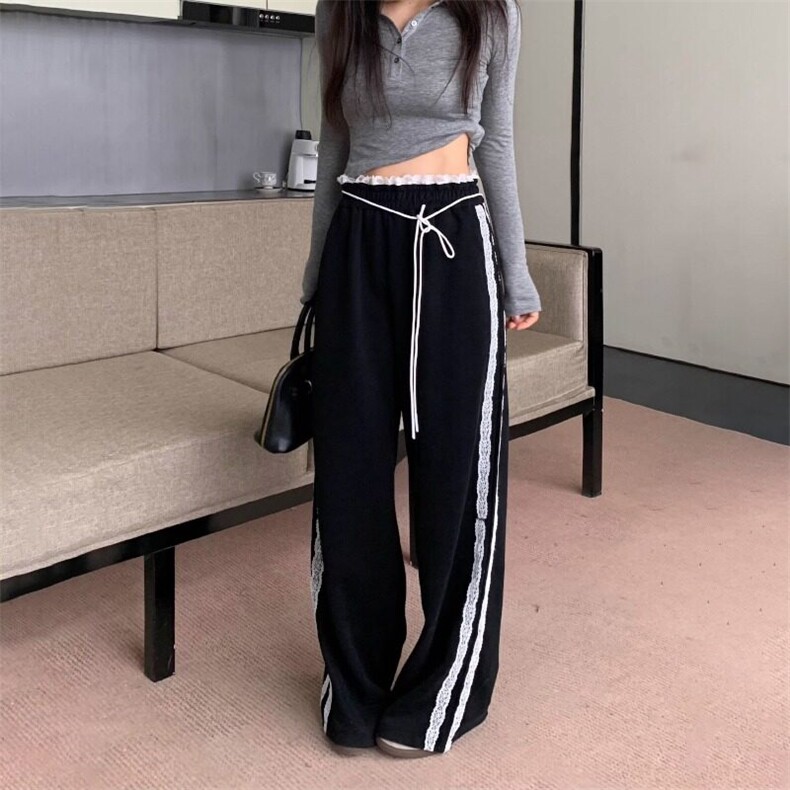 美式辣妹工装裤女2025新款宽松设计感小个子拼接条纹休闲运动裤子图片