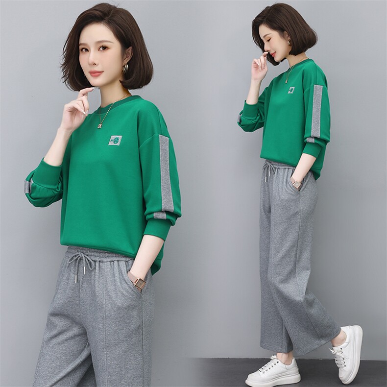 时尚休闲两件套女宽松显瘦运动套装百搭舒适长袖卫衣阔腿裤秋季新款,女装套装/套裙,依恋蒂丝