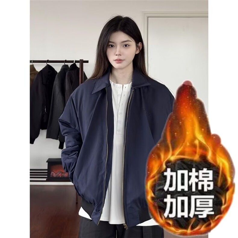 美式复古藏青色飞行夹克外套潮牌高级感cleanfit翻领短款棒球服，男装夹克，星座506A