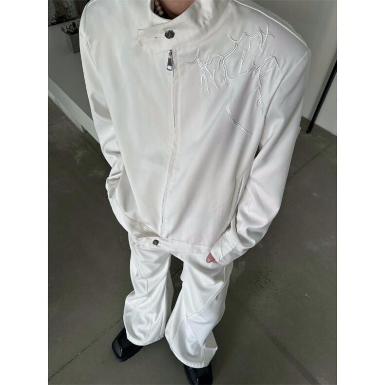 cleanfit荆棘刺绣短款夹克男款高级感立领皮衣外套美式机车棒球服,男装夹克,电商B350