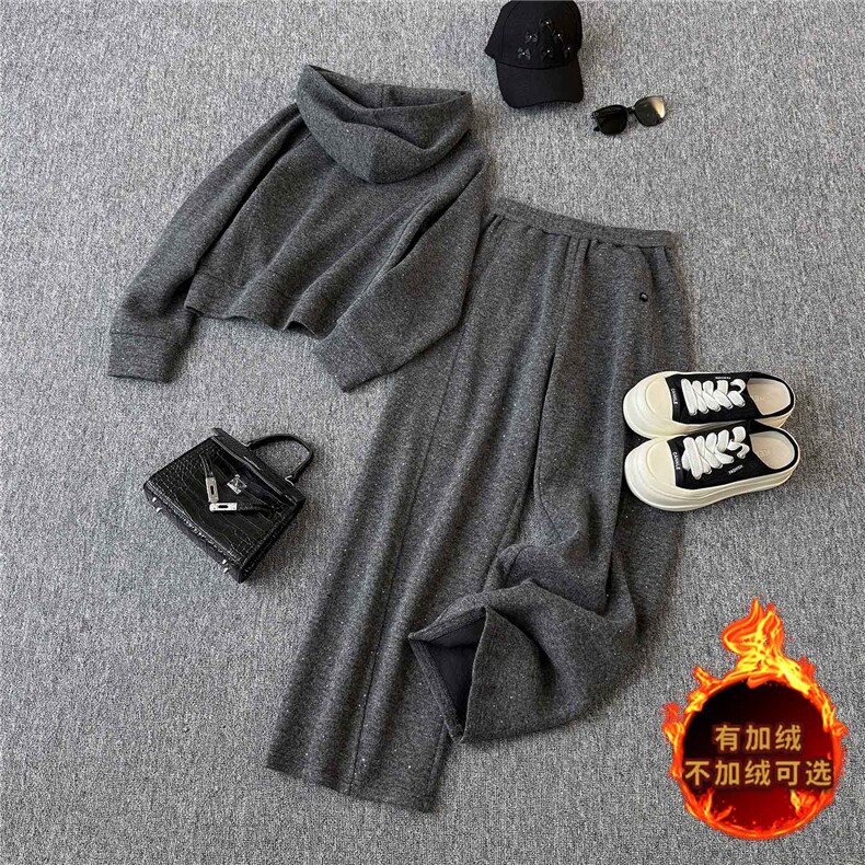 运动休闲时尚套装女秋新款高级感半拉链套头连帽卫衣直筒裤两件套,女装套装/套裙,江南