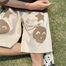 抖音品质潮流宽松中裤骷髅头发泡印花短裤B315-K23348-P45控58，男装休闲裤，电商B315