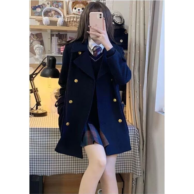 2025秋冬美式毛呢大衣外套女百搭日系学院风西装双排扣呢子大衣,男装西服套装,星座1210-1