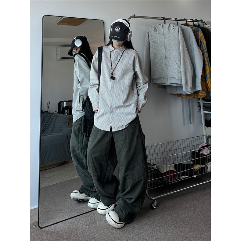 高品质牛仔条纹衬衫潮牌长袖衬衣潮流宽松休闲外套CS017-P30,男装衬衫,星座301C-5