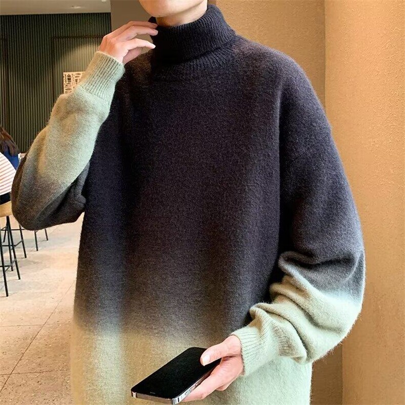 B444P65半高领立领套头毛衣男潮流学生渐变慵懒风毛线衣针织衫帅,男装针织衫/毛衣,星座512-6