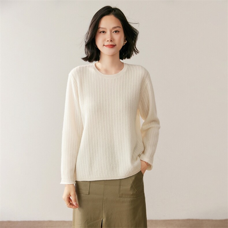 新款针织圆领纯色套头上衣时尚百搭，女装针织衫/毛衣，鸥蕊娅羊绒