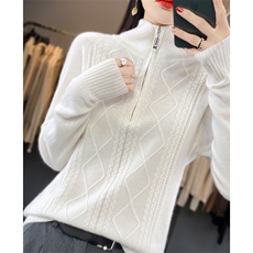 一线成衣~100纯羊毛半开领加厚毛衣女秋冬内搭打底宽松立领针织衫，女装羊毛衫，昭美羊绒
