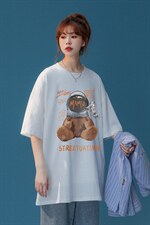 中性夏季新款美式潮宽松小熊印花情侣百搭短袖T恤T1010P25控38，男装T恤，A247A