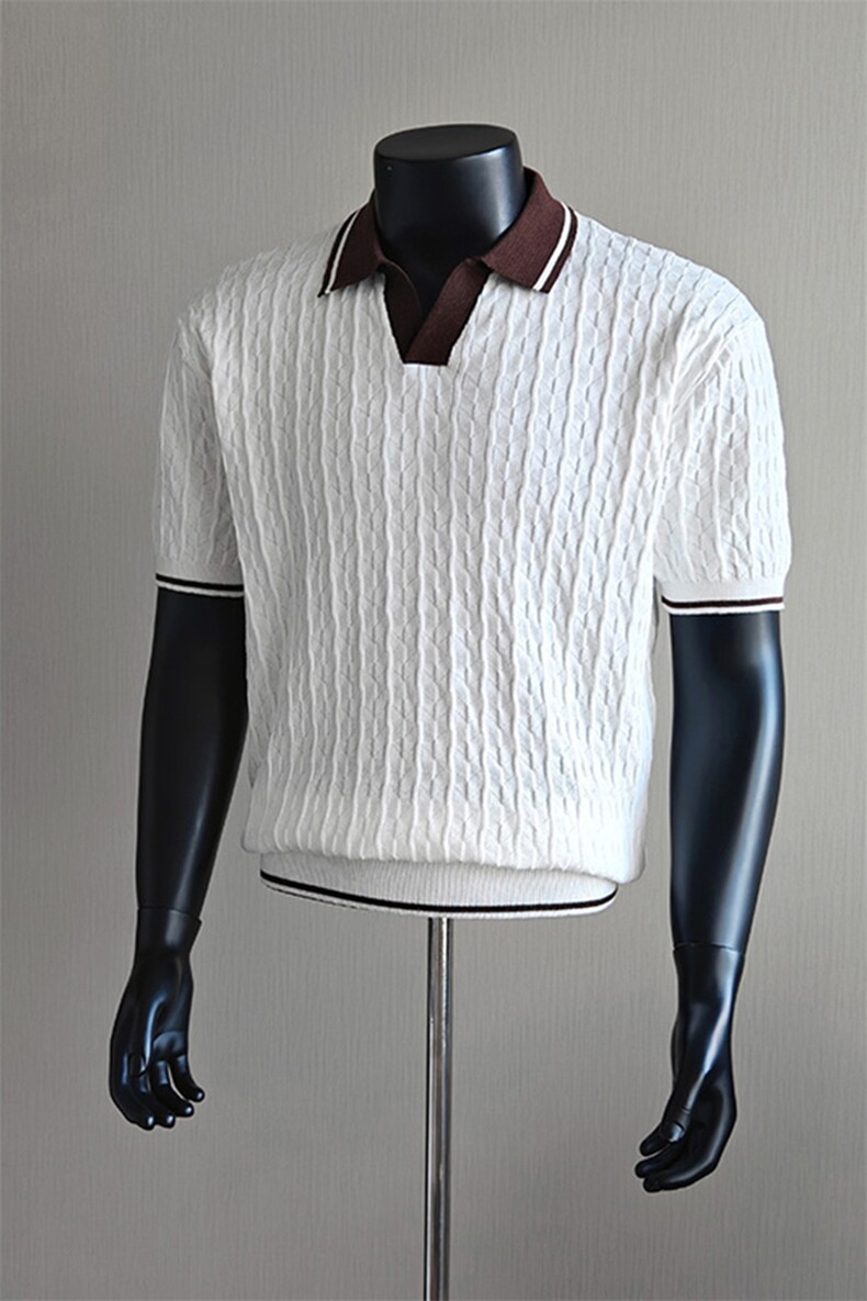 盗图老钱风海鸥领提花撞色冰丝针织短袖POLO衫H91048/P58控88,男装T恤,电商A243