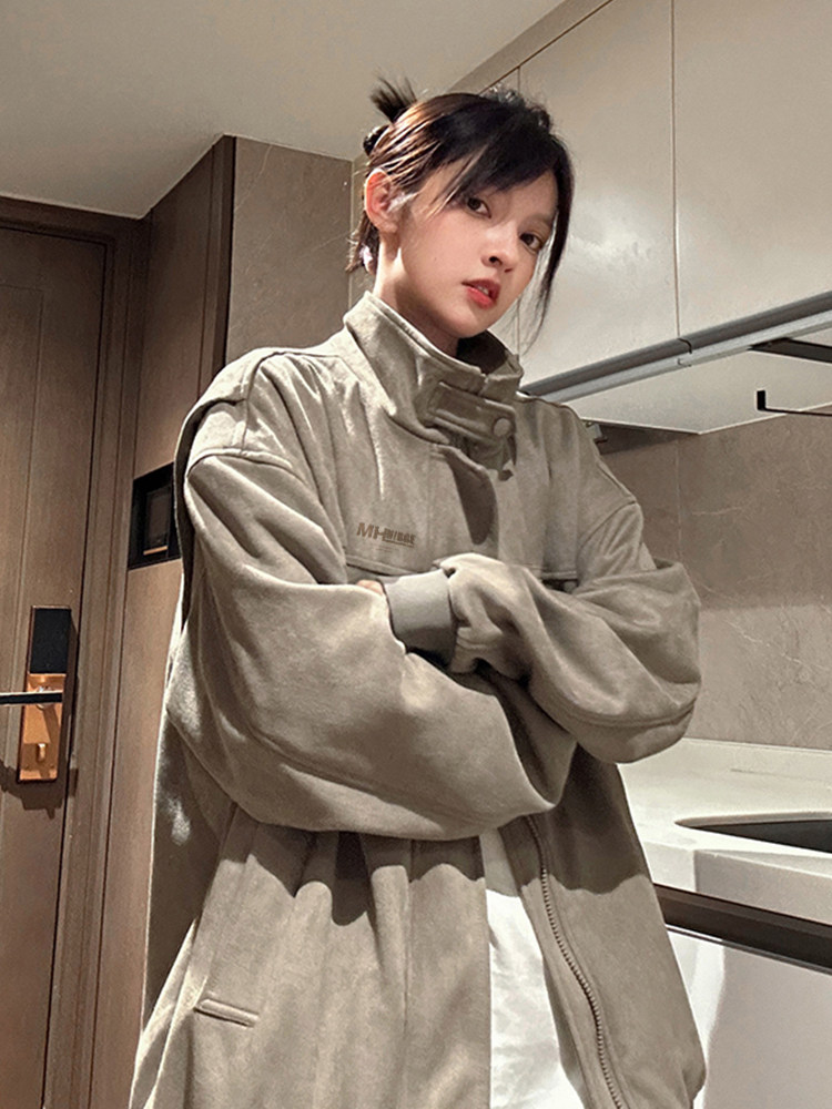 麂皮绒宽松痞帅美式复古外套潮牌男春秋欧美街头oversize情侣夹克图片