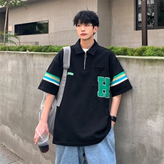 2023夏新款港风撞色印花宽松显瘦短袖T恤上衣POLO衫T2228-P58，男装T恤，星座914-3
