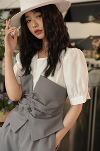 帅气娘man 假两件套装图片