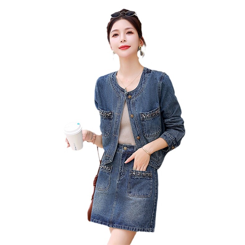 【春季现货】时尚牛仔套装女2024春外套半身裙复古时尚显瘦两件L,女装套装/套裙,意芙黎