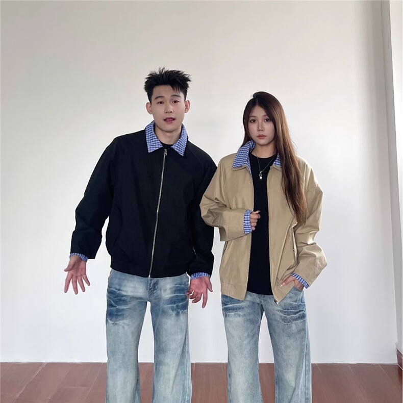 【有货】DJK9223-特批68假两件外套男新款潮牌格子拼接褂子男,女装短外套,星座603-2