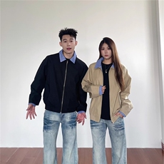 【有货】DJK9223-特批68假两件外套男新款潮牌格子拼接褂子男，女装短外套，星座603-2