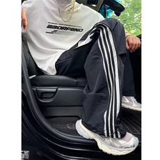 三条杠伞兵裤子男春季速干褶皱工装裤春秋美式潮牌校服阔腿运动裤，男装休闲裤，星座506A