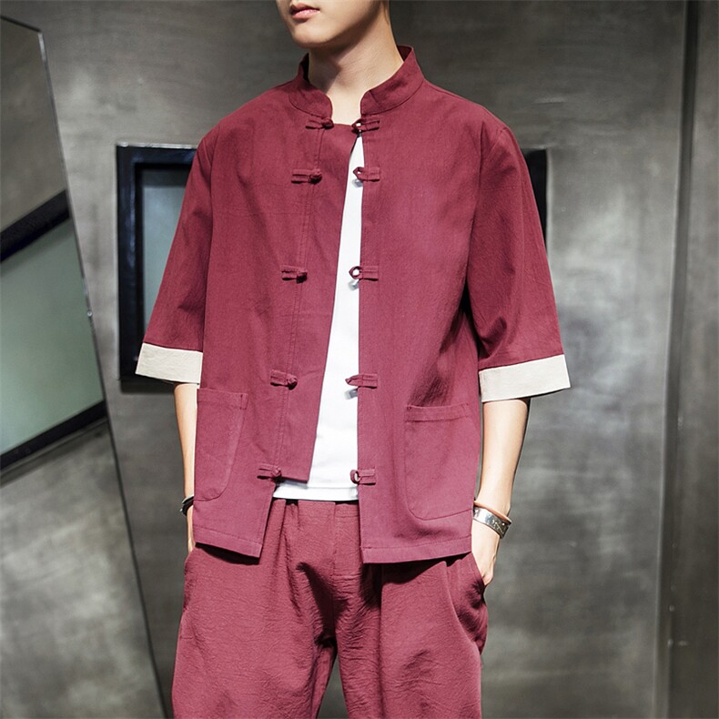风春夏盘扣复古五分袖汉服男士唐装男装薄款开衫外套M138P40,男装T恤,钱塘788(原4013)