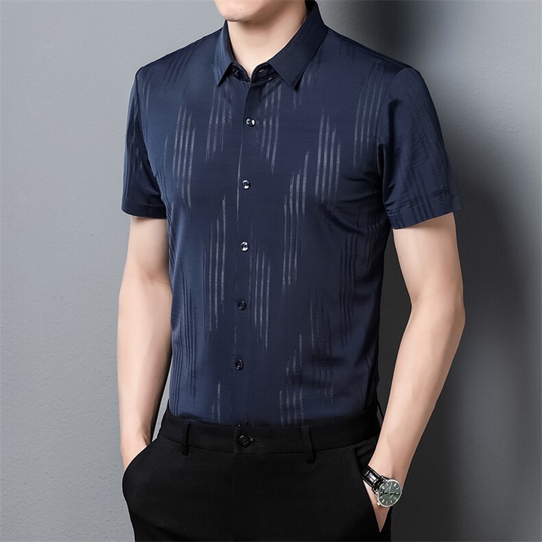 男式2023年夏季新款百搭无痕衬衫男短袖商务休闲衬衣男装图片