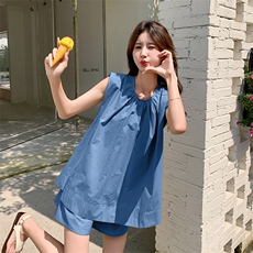 法式俏皮减龄背心上衣套装女2025夏季新款宽松显瘦阔腿短裤两件套，女装套装/套裙，纯色衣恋