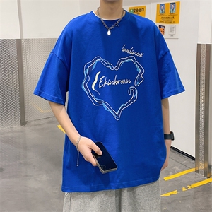 1港风休闲运动情侣大码中性潮爱心印花短袖T恤男DT7835P25控38图片