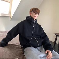 网T重磅全棉boxy短款380克铆钉卫衣短宽开衫外套男潮AH926-特P48，女装短外套，星座610B-1