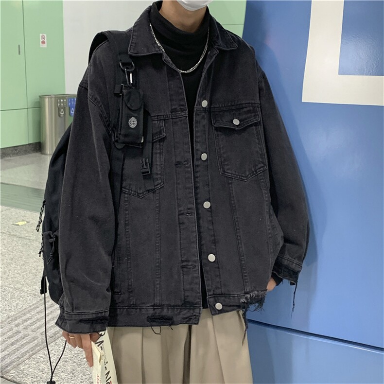 春秋季潮牌ins破洞牛仔外套男士潮流青少年宽松工装夹克JK456-p65图片