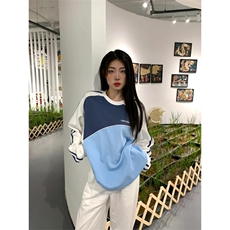 5387-P50华棉复合学院风撞色圆领韩版卫衣薄款/加绒，女装卫衣/绒衫，星座617A-2