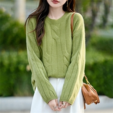 2025百搭时尚麻花圆领羊毛衫，女装羊毛衫，哲奥羊绒