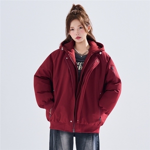 新款冬季大码羽绒棉服棉袄连帽假两件韩版宽松外套A436-2583-P95图片